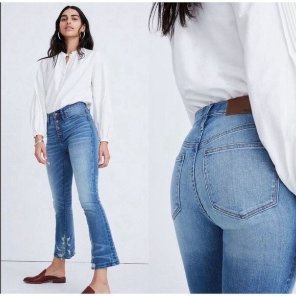 Madewell Cali Demi-Boot Cut Jeans in Bess Wash: Button Front Edition, Sz 23 NWOT - Picture 1 of 13